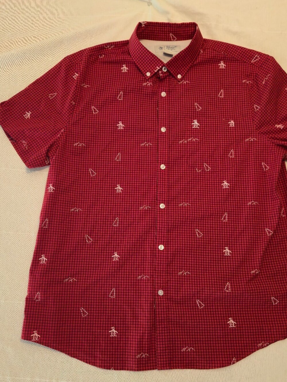 Original Penguin Men's Red Checkered Button-Up Shirt XL